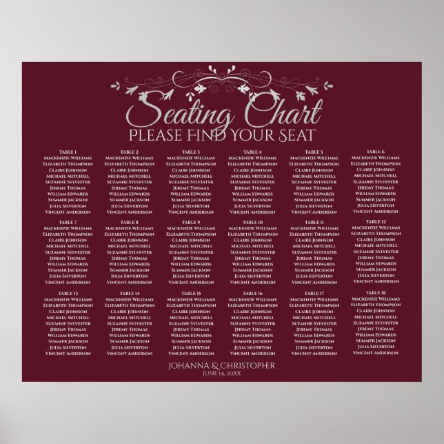 18 Tabelle Elegant Burgundy Hochzeitstabelle Poster (Vorne)