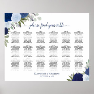 18 Tabelle Elegante blaue Rose Hochzeitstabelle Poster