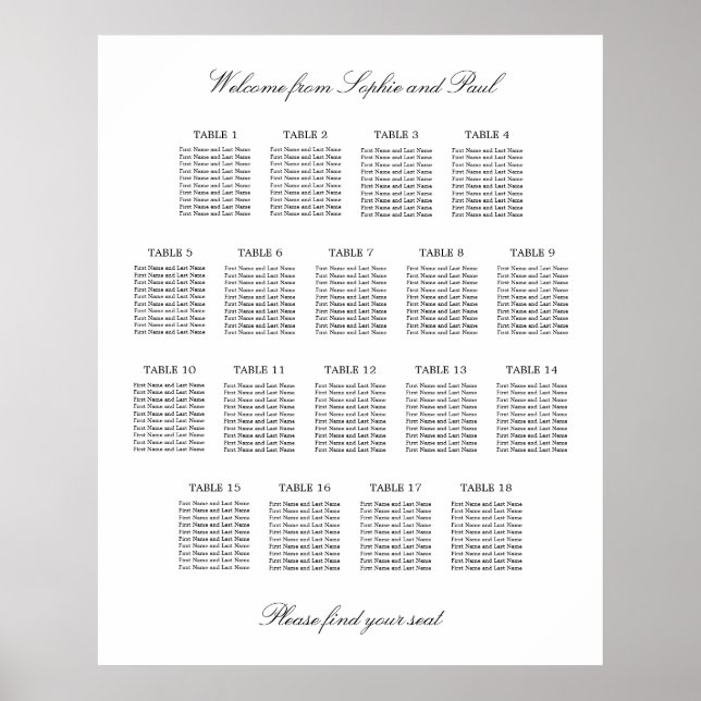 18 Tabelle Elegantes Minimalistisches Sitzdiagramm Poster (Vorne)