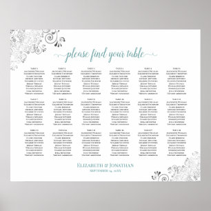 18 Tabelle Frily White Wedding Seating Chart Aquam Poster