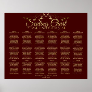 18 Tabelle Gold & Auburn Brown Hochzeitstabelle Poster