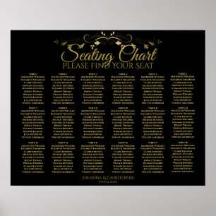 18 Tabelle Gold & Black Simple Wedding Seating Cha Poster