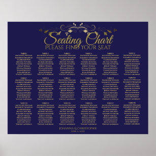 18 Tabelle Gold & Navy Einfache Hochzeitssitzkarte Poster