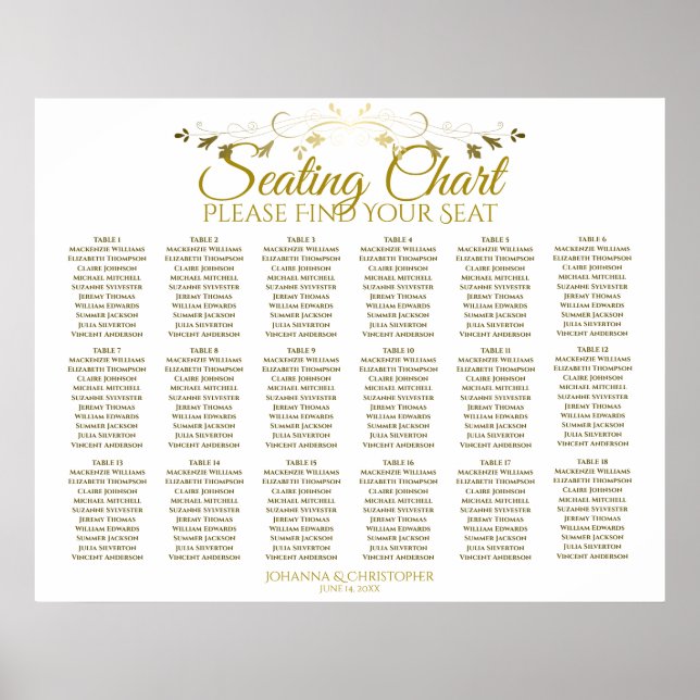18 Tabelle Gold & White Einfache Hochzeitssitzkart Poster (Vorne)