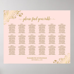 18 Tabelle Hochzeitskarte Rosa und Gold Poster