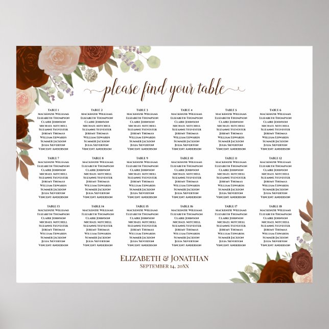 18 Tabelle Rustikale Rose Herbst Hochzeitstabelle Poster (Vorne)