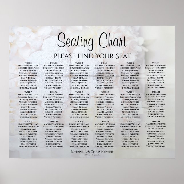 18 Tabelle White Hearts Peony Wedding Seating Char Poster (Vorne)