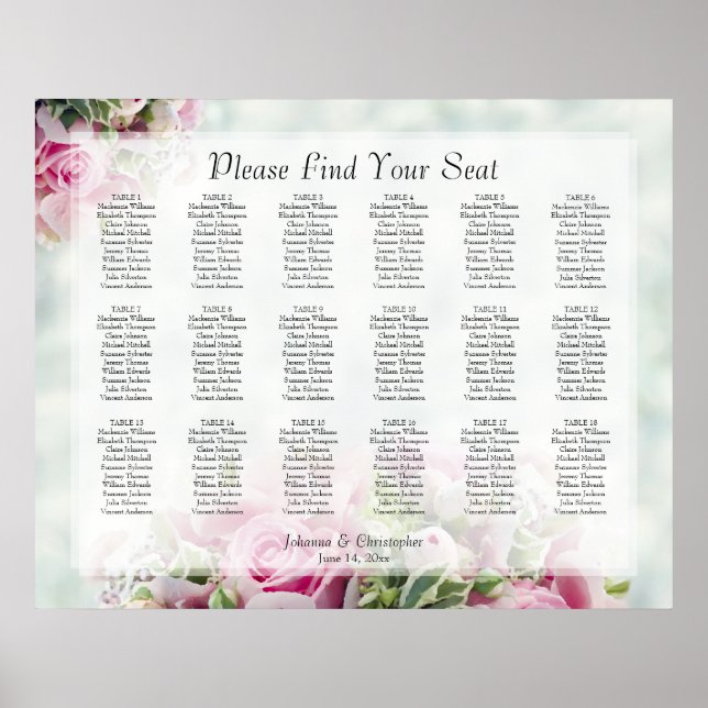 18 Tafelrosen Hochzeitstabelle Poster (Vorne)