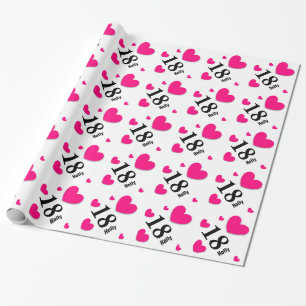 18. Teen Birthday Individuelle Name PINK HEARTS A0 Geschenkpapier