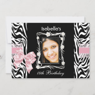 18. Teen Geburtstagsparty Pink Schwarz-weiß Zebra Einladung