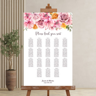 18 Tisch Elegante rosa Blumen Hochzeit Sitzordnung Poster