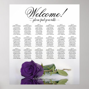 18 Tisch Elegante Royal Lila Rose Seating Chart Poster