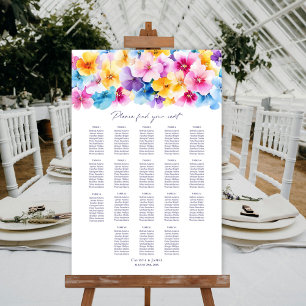 18 Tisch Farbige Blumen Hochzeit Sitzordnung Poster