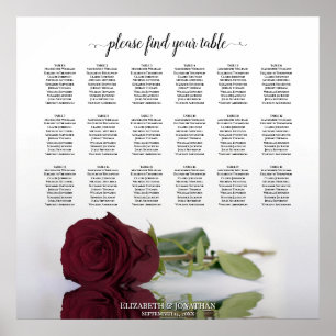 18-Tisch-Hochzeit-Sitzordnung Bordeauxrote Rose Poster