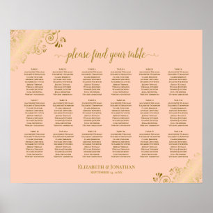 18 Tisch Hochzeitskarte Korallenpfirsich & Gold Poster