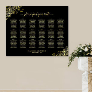 18 Tisch Hochzeitskarte Schwarz & Gold Frills Poster