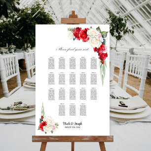 18 Tische Rot Weiße Rose Florale Sitzordnung Poster