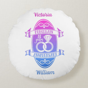 18 traditionelles Porzellan 18. Hochzeitstag Rundes Kissen