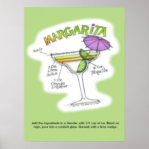 18" X 24" POSTER - MARGARITA RECIPE COCKTAIL ART