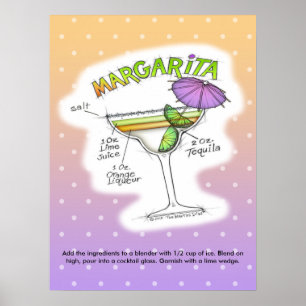 18" X 24" POSTER - MARGARITA-REZEPT COCKTAIL-KUNST