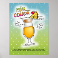 18" X 24" POSTER - PINA COLADA RECIPE COCKTAIL ART