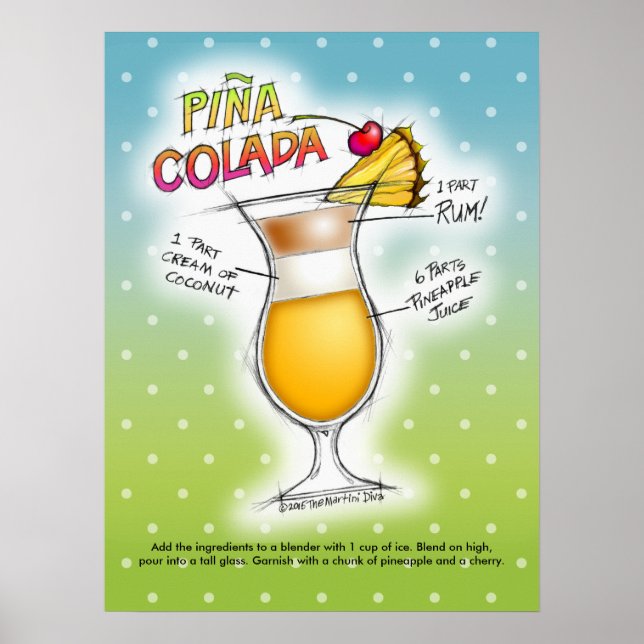 18" X 24" POSTER - PINA COLADA RECIPE COCKTAIL ART (Vorne)