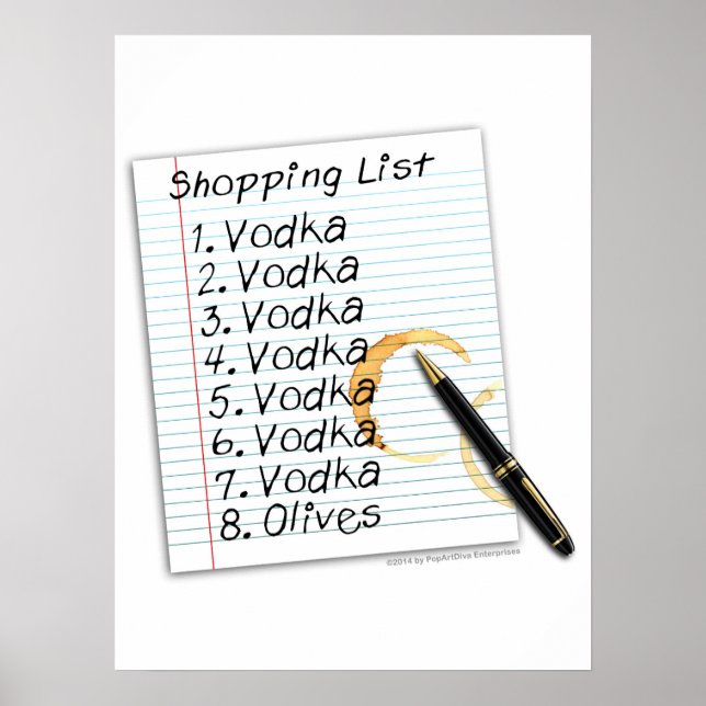 18" x 24" POSTER, VODKA-EINKAUFSLISTE Poster (Vorne)