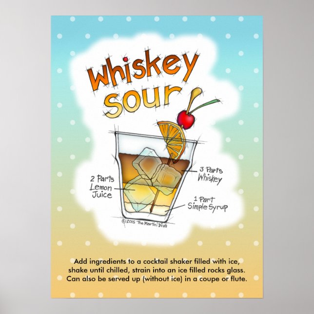 18" x 24" POSTER, WHISKEY SOUR RECIPE COCKTAIL ART Poster (Vorne)