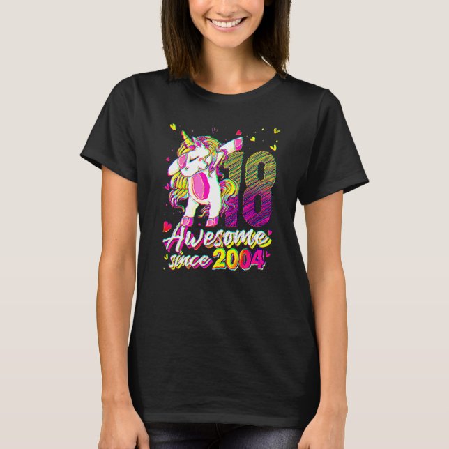18 Years Old Unicorn Dabbing 18th Birthday Unicorn T-Shirt (Vorderseite)