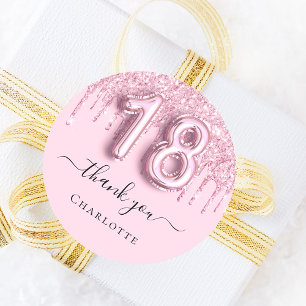 18th birthday blush pink glitter name thank you runder aufkleber