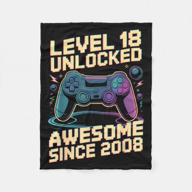 18th Birthday Boy Gift Level 18 Gamer 2008 18 Year Fleecedecke (Vorderseite)