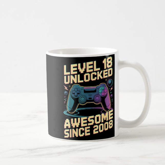18th Birthday Boy Gift Level 18 Gamer 2008 18 Year Kaffeetasse (Rechts)