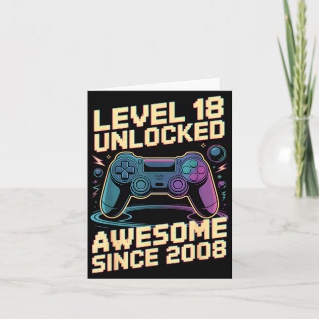 18th Birthday Boy Gift Level 18 Gamer 2008 18 Year Karte (Vorderseite)