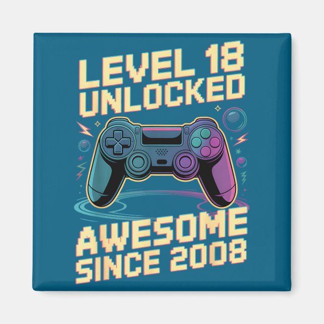 18th Birthday Boy Gift Level 18 Gamer 2008 18 Year Magnet (Vorne)