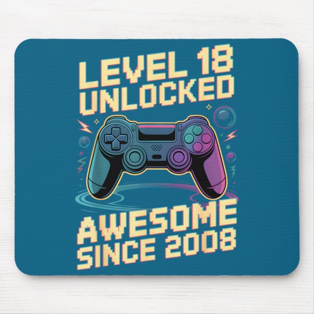 18th Birthday Boy Gift Level 18 Gamer 2008 18 Year Mousepad (Vorne)