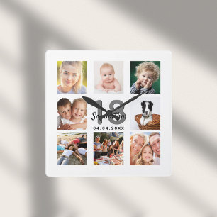 18th birthday custom photo collage girl milestone quadratische wanduhr