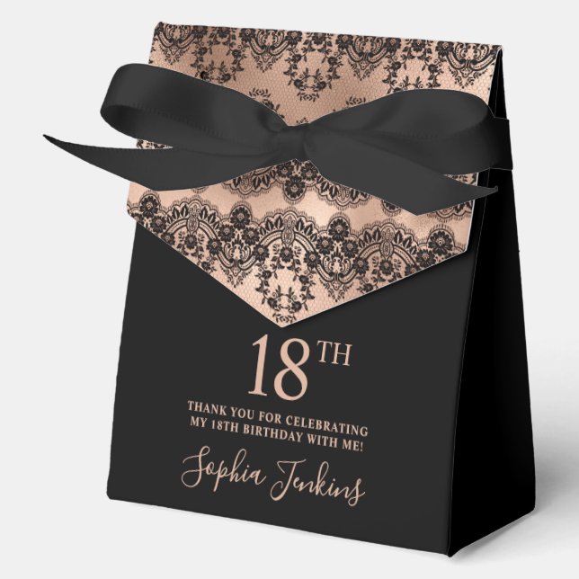 18th Birthday Elegant Rose Gold Lace Geschenkschachtel (Vorderseite)