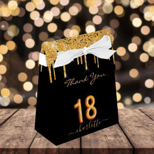 18th birthday glitter drips black gold thank you geschenkschachtel