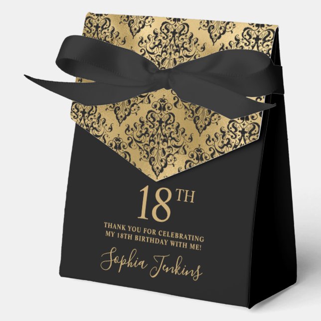 18th Birthday Gold Damask Thank You  Geschenkschachtel (Vorderseite)