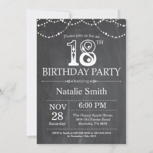 18th Birthday Invitation Chalkboard String Lights Einladung