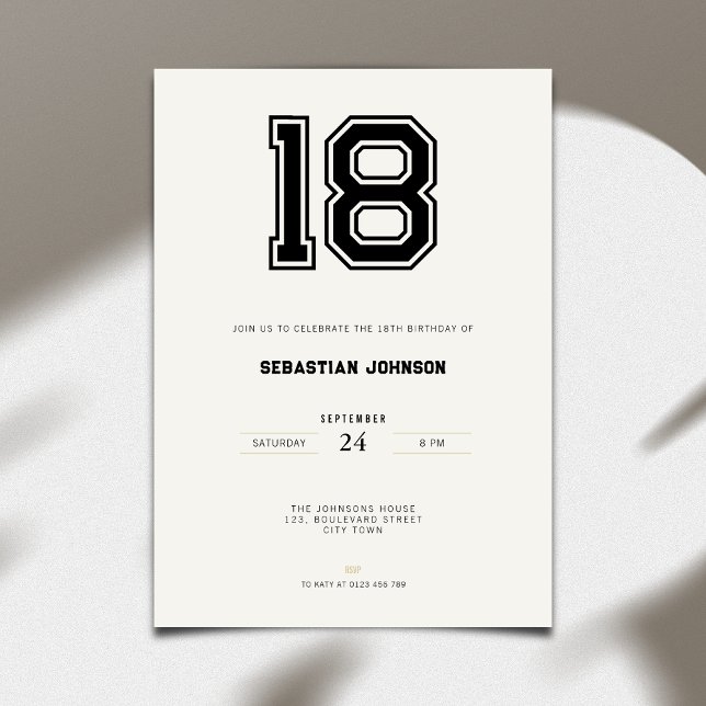 18th Birthday Invitation - Minimal Sport Style Einladung (18th birthday invitation simple sport design for young adults)