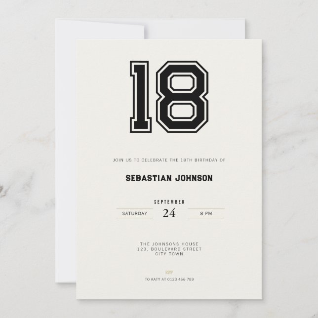 18th Birthday Invitation - Minimal Sport Style Einladung (Vorderseite)
