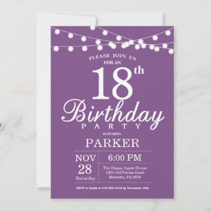 18th Birthday Invitation Purple Lavender Lilac Einladung