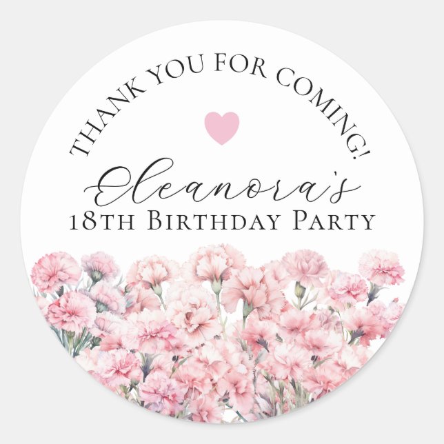 18th Birthday January Birth Flower Custom Favor Runder Aufkleber (Vorderseite)