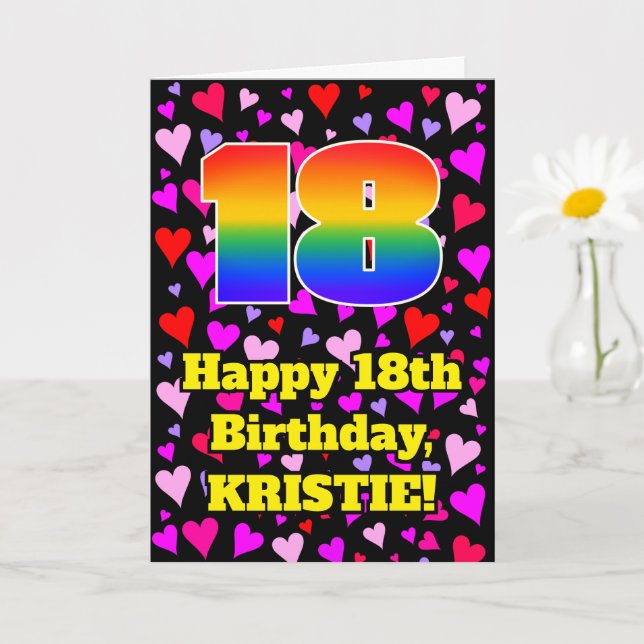 18th Birthday: Loving Hearts Pattern, Rainbow # 18 Karte (Kleine Pflanze)