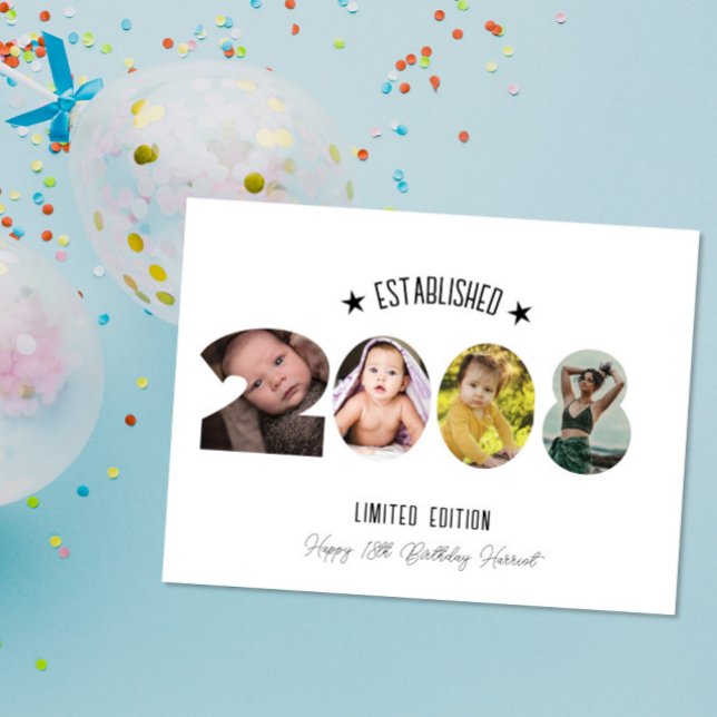 18th birthday Photo Collage established 2008 Dankeskarte (Von Creator hochgeladen)