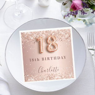 18th birthday rose gold blush glitter name serviette