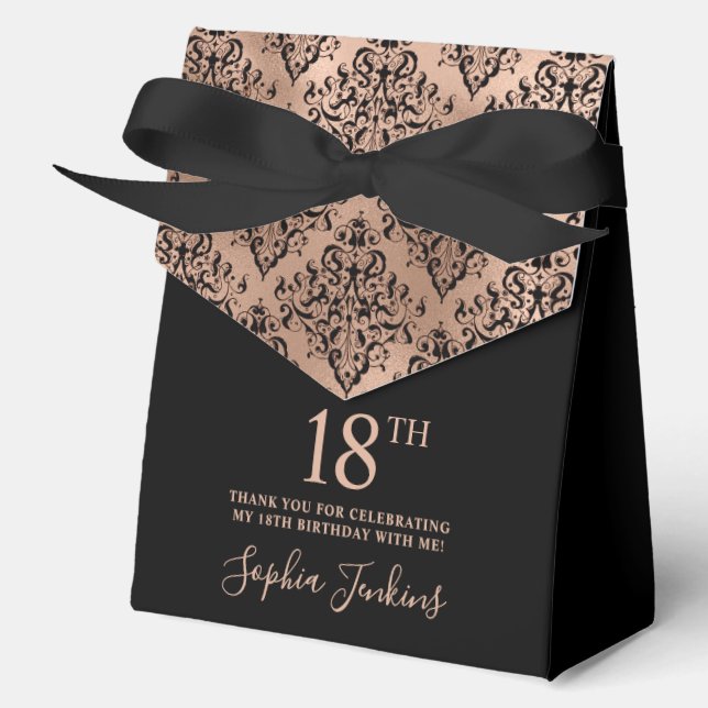 18th Birthday Rose Gold Damask Thank You  Geschenkschachtel (Vorderseite)