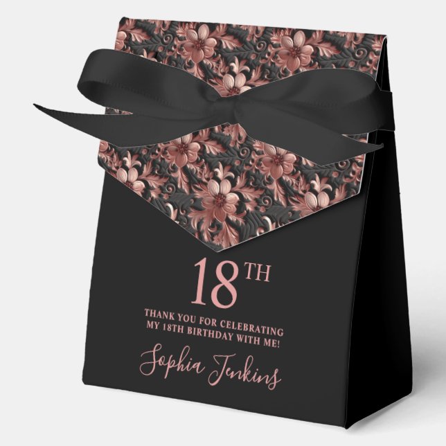 18th Birthday Rose Gold Floral Thank You  Geschenkschachtel (Vorderseite)
