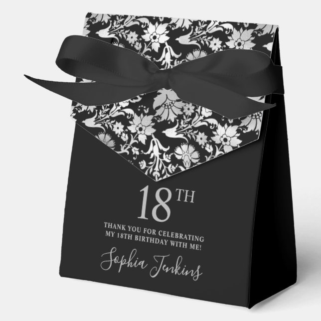 18th Birthday Silver Floral Thank You  Geschenkschachtel (Vorderseite)